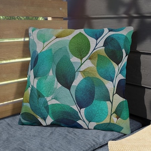 Abstract Leaf Art Pillow – Green Leaves Cushion, Artistic Botanical Square Throw, Modern Outdoor Woven Pillowcase, Boho Square Pillow
