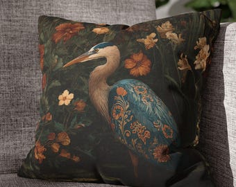 Reiher & Blumenkissen: Vintage Botanischer Garten gewebtes Kissen