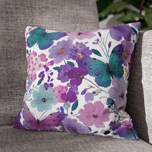 Lilac Butterfly Floral Pillow – Violet Wildflower Garden Cushion, Spring Outdoor Throw Pillow, Nature-Inspired Decor, Purple Lover Gift