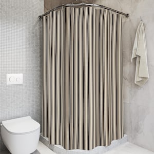 Cream & Brown Ticking Stripe Shower Curtain – Classic Farmhouse Bathroom Decor, Minimalist Neutral Curtain, Classic Striped Bathroom Curtain