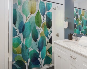 Abstract Leaf Shower Curtain: Colorful Botanical Bath Decor