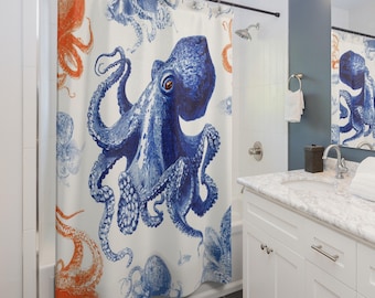 Blue Octopus Shower Curtain: Nautical Ocean Bathroom Decor