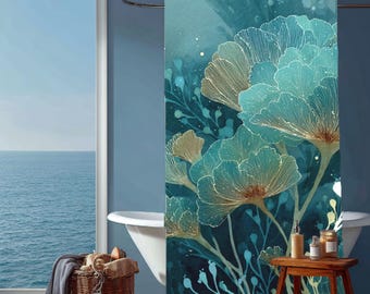 Rideau de douche corail sarcelle : décoration de salle de bain aquarelle océan
