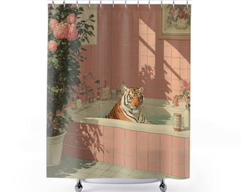 Tiger in der Badewanne Duschvorhang - Jungle Home Decor, Tierdruck