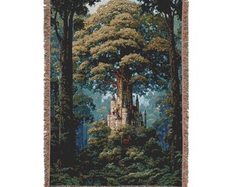 Enchanted Forest Woven Blanket | Tree Castle Tapestry Throw