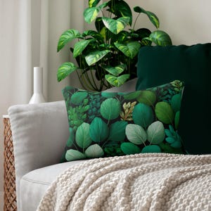 Green Leaves Lumbar Pillow – Botanical Pattern Cushion, Nature-Inspired Decor, Eco Home Decor, Modern Leaf Print, Plant Pattern Pillow