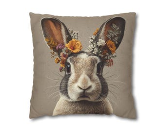 Easter Bunny Floral Pillow: Cottagecore Spring Garden Decor