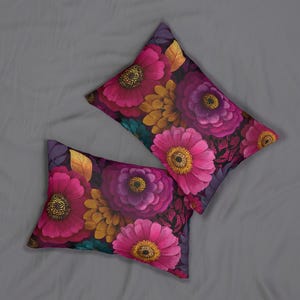 Magenta Floral Lumbar Pillow – Abstract Retro Flower Pattern Cushion, Vibrant Spun Polyester Pillow  for Boho or Modern Spaces Decor