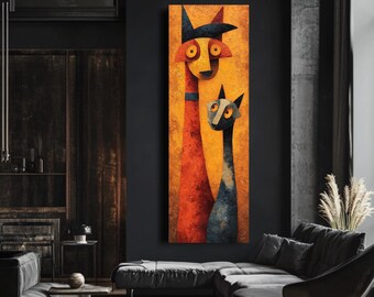 Abstract Papa & Puppy Oil Painting | Wabi-Sabi Rustic Pet Art