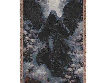 Grim Reaper Woven Blanket: Dark Fantasy Gothic Tapestry Throw