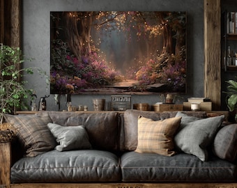 Arte mural de bosque encantado: lienzo o póster con un paisaje boscoso caprichoso