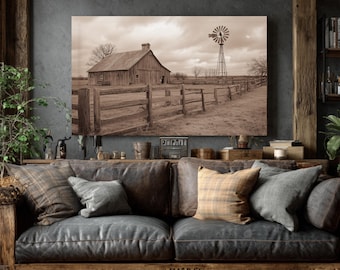 Rustikale Bauernhaus Scheune Poster: Vintage Windmühle, Landschaft auf dem Land