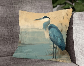 Blue Heron Woven Throw Pillow | Coastal Nautical Home Decor