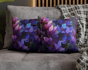 Purple Flower Oil Painting Throw Pillow | Artistic Floral Cushion