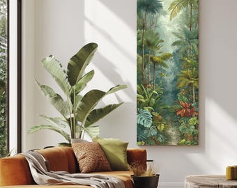 Tropical Jungle Watercolor Canvas Print – Lush Greenery, Botanical Art