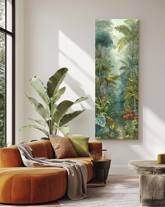 Tropical Jungle Watercolor Canvas Print – Lush Greenery, Botanical Art
