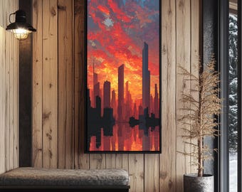 Impresión en lienzo de paisaje urbano moderno / Arte mural de horizonte urbano