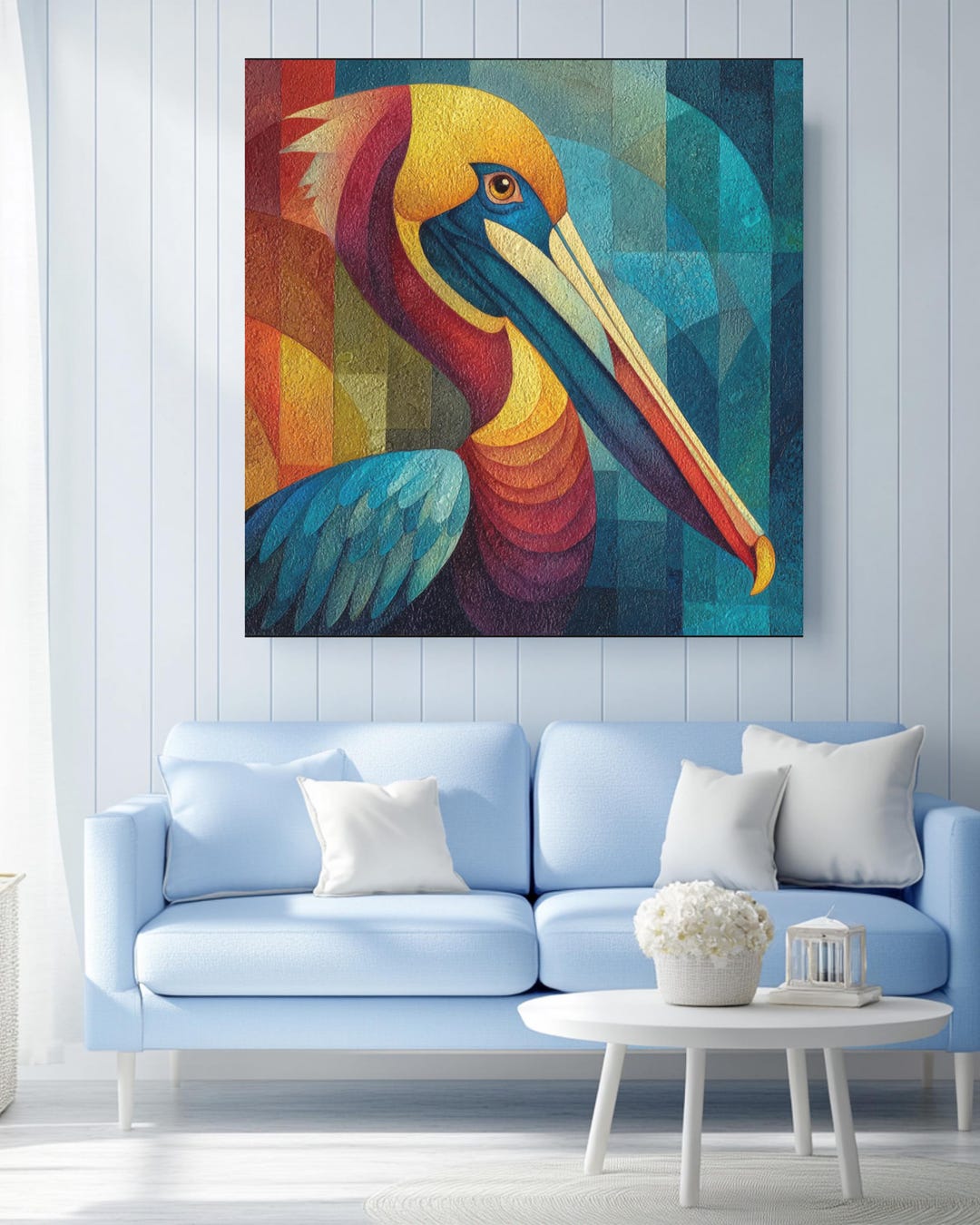 Colorful Pelican Wall Art: Abstract Coastal Painting, Modern Beach ...