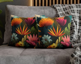 Tropical Floral Pillow Cover: Bold Abstract Leaves, Modern Boho Cushion