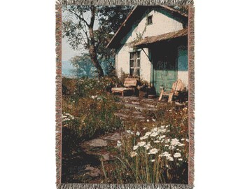 Floral Cottagecore Woven Blanket | Vintage Farmhouse Throw