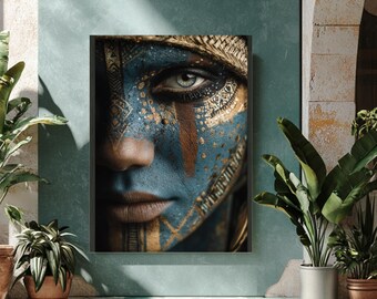 Tribal Face Paint African Woman Portrait | Ethnic Home Decor