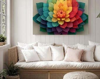 Arte de pared con flores de arcoíris / Impresión floral abstracta