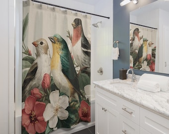 Vintage Vogel Duschvorhang: Cottagecore Badezimmer Dekor