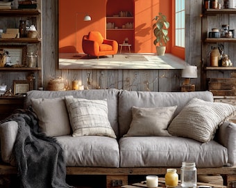 Oranje leeshoekkunst | Minimalistische canvasafdruk met dopaminedecor