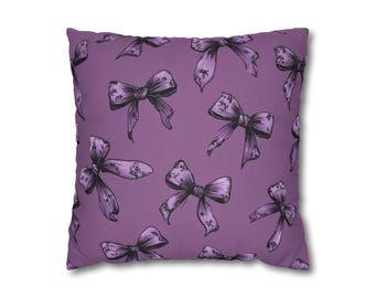 Lavender Toile Bow Pillow: Coquette Cottagecore Throw Cushion
