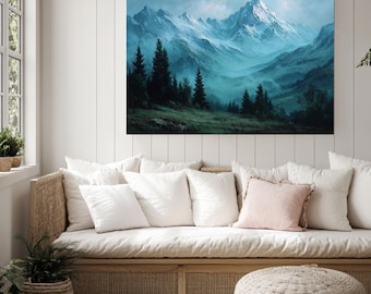 Vintage Berglandschaft Leinwand | Dark Academia Ölgemälde Stil Kunst