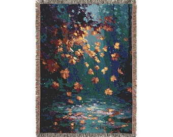 Autumn Leaves Woven Blanket | Cozy Fall Tapestry Throw