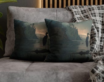 Blue Heron Coastal Pillow: Woven Beach House Decor