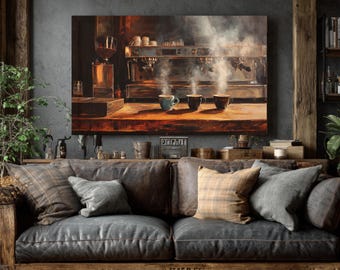 Espresso Cups Cafe Print: Rustic Coffee Shop Poster Art