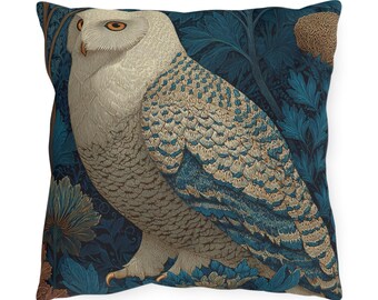 White Owl Floral Pillow: Boho Woodland Cottage Decor