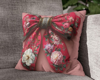 Coquette Pink Bow Floral Pillow: French Shabby Chic Cottagecore Decor