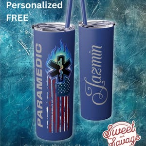 Personalized Paramedic Skinny Tumbler | Unique Paramedic Gift, 20oz Insulated Drinkware, Travel Cup with Straw,