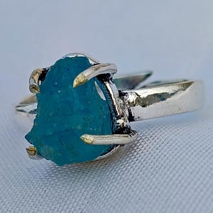 Raw Aquamarine Ring, 925 Sterling Silver Ring, Handmade Ring, Adjustable Ring, Natural Gemstone Ring, Minimalist Aquamarine Jewelry