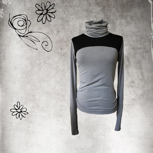 Turtleneck Color block - woman top -extra long sleeves - pull over knit tee