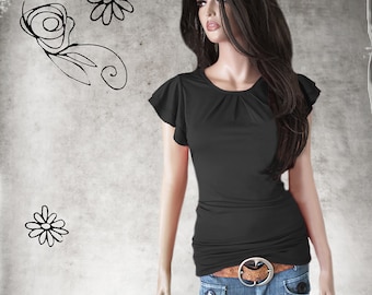 Ruffle Sleeve Top: Women's Dressy Rayon Spandex Knit