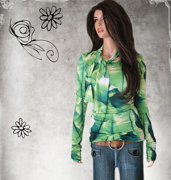 Green Palm Leaf Top Removable Tie and Cowl ITY No Iron Etsy