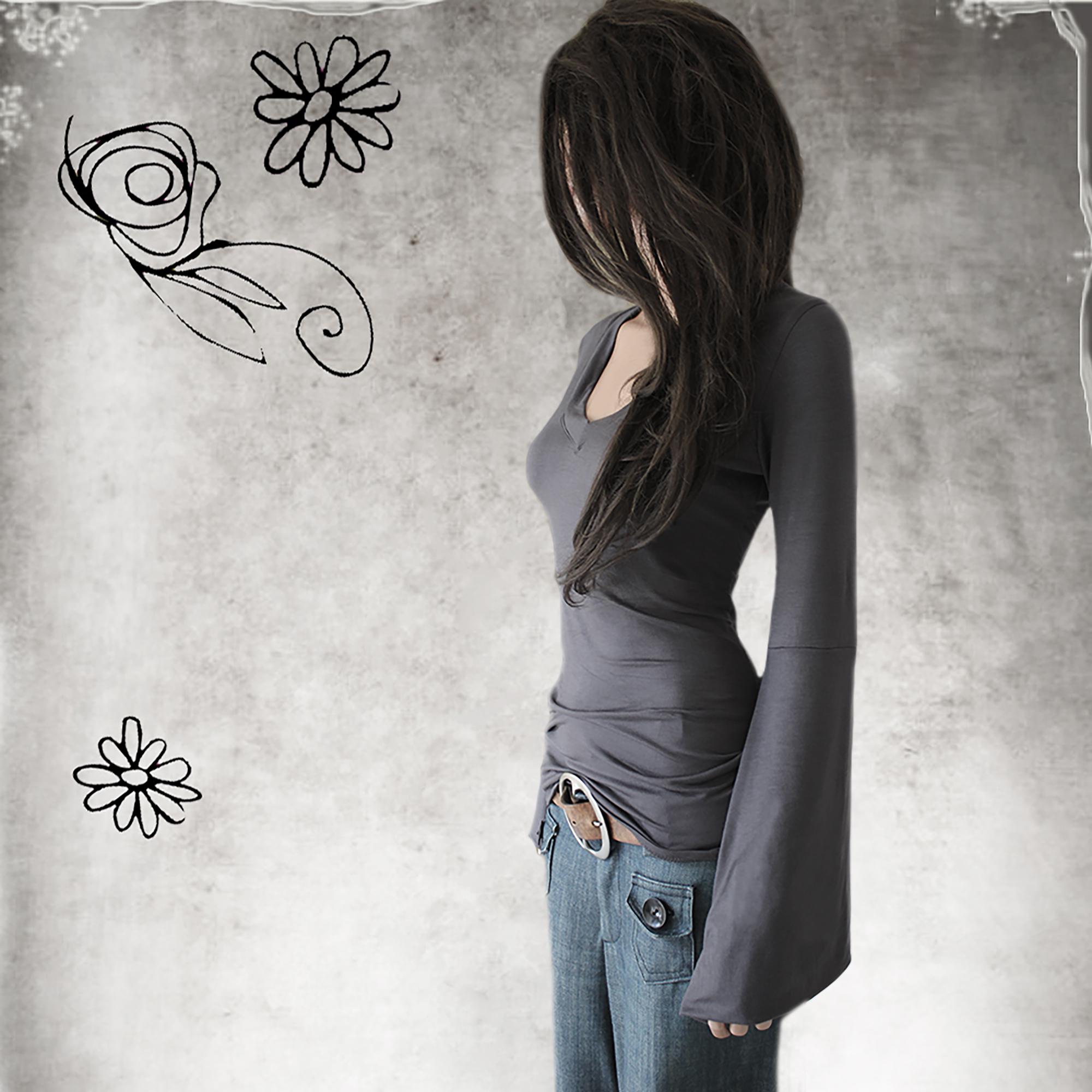 Woman Wide Flare Sleeve, Deep V Neck, Dressy Knit Top