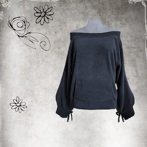 Sweatshirt Wide Neck - Women off Shoulder - Gray Charcoal
