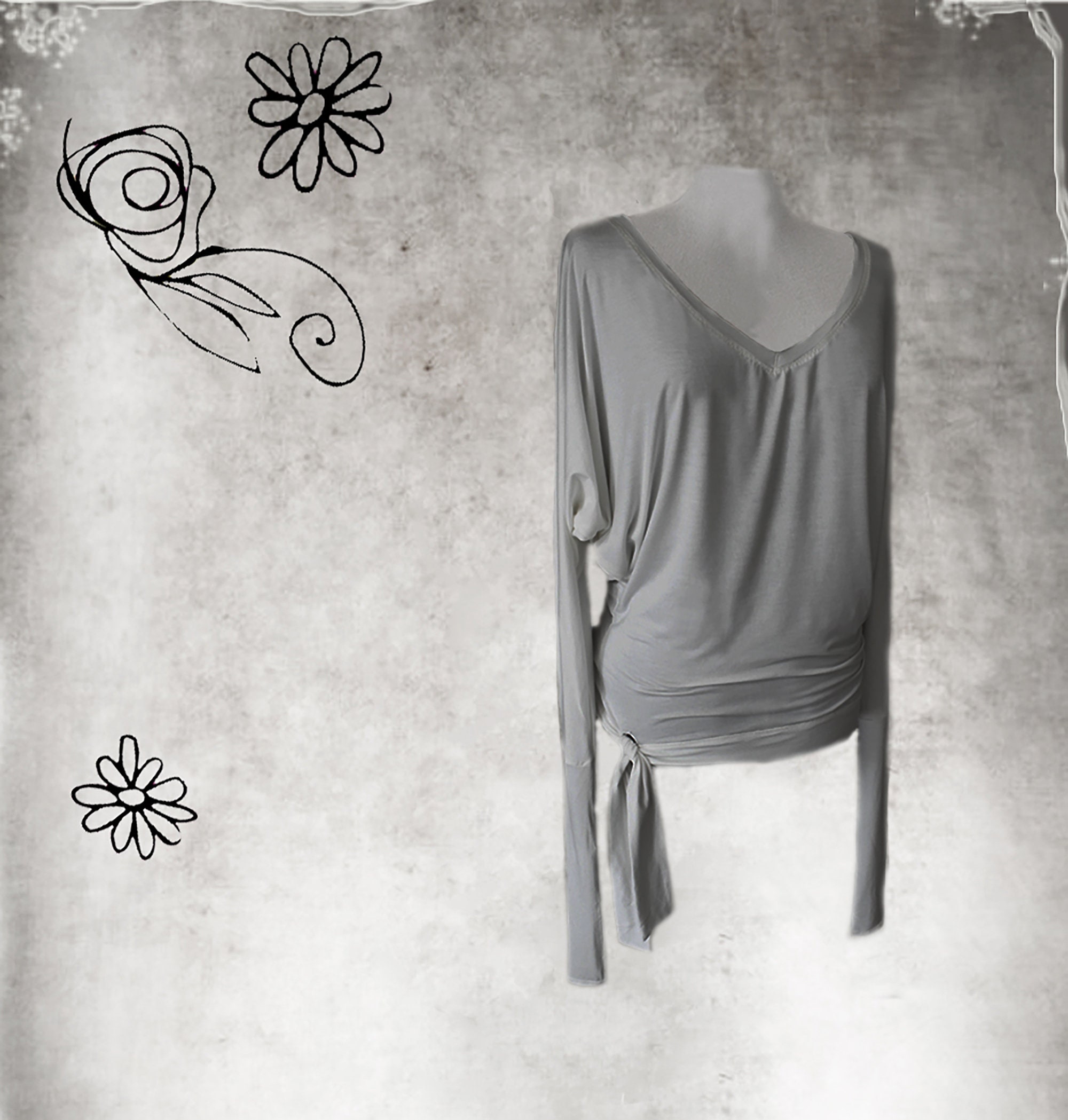 V Neck Tee Extra Long Dolman Sleeve | Etsy