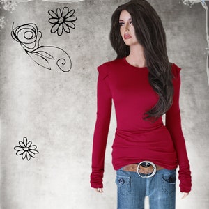 Woman cap extra long sleeve, crew neck, pull over dressy tee, Tratgirl