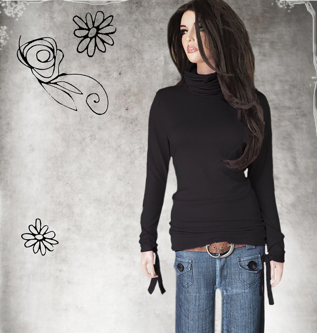 Turtleneck Long Sleeves Women Knitted Dress Pockets Cable Knit