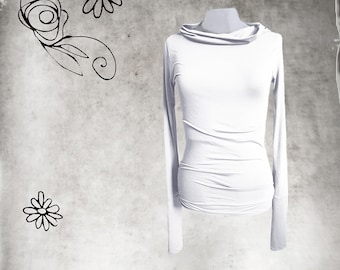Wide neck cowl neck top: extra long sleeves
