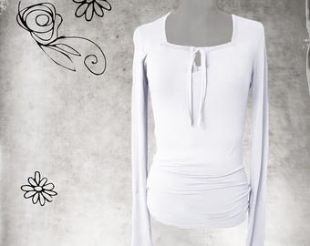 Square neck keyhole tie front top: extra long sleeve