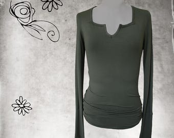 Square neck keyhole front top: extra long sleeve