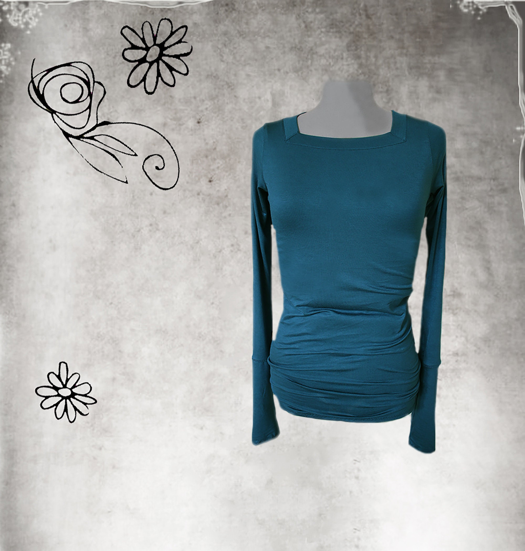 High square neck top, pull over knit, extra long sleeves, Tratgirl