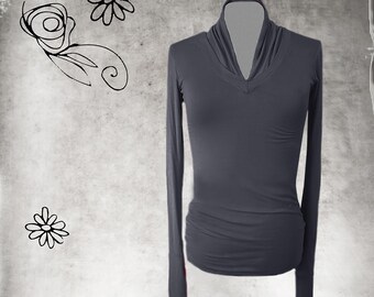 Shawl collar women top: extra long sleeve